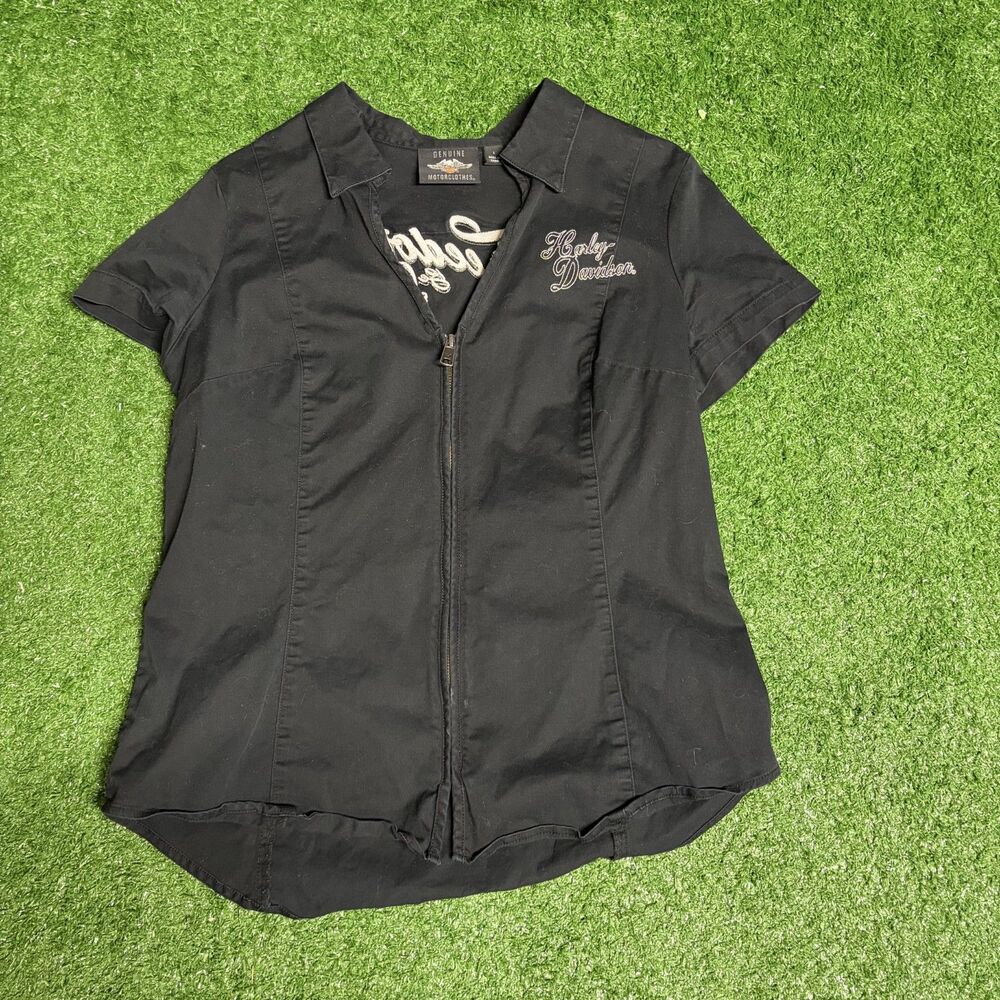 Harley‑Davidson Women’s Freedom Shirt Large Black Short Sleeve Embroidered Zip